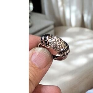 Black & Clear CZ Dome Ring Sterling Silver 925 Size 9 Statement Dark Elegant